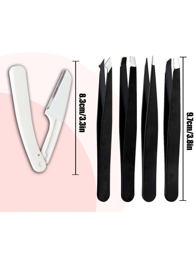[9+1 PCS] Tweezers Kit Tweezer for Women Facial Hair Removal Tweezers Professional Tweezers Set Eyebrow Tweezer, Professional Stainless Steel Eyebrow for Women &Men, Black Beauty Sets - Image 2